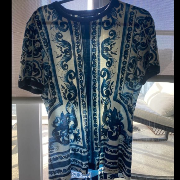 Dolce & Gabbana White & Purple Majolica Print T-Shirt